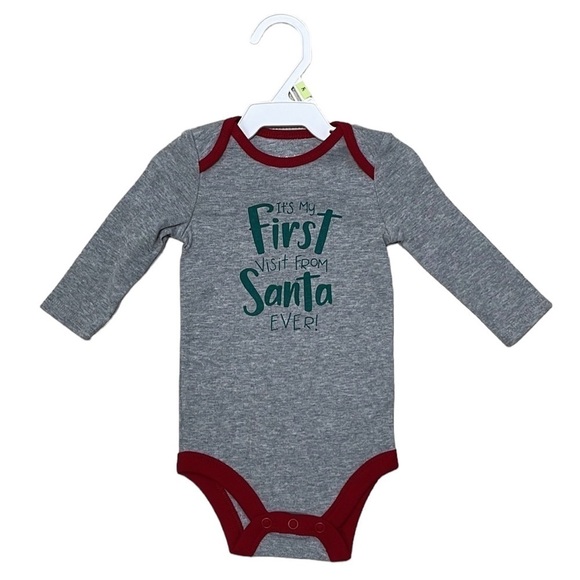 Okie Dokie Santa Visit Bodysuit NWOT Long Sleeve Christmas Heather Grey Size 3M - Picture 1 of 6